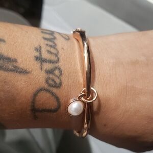 Rose Gold Tone Bracelet with Pearl Charm